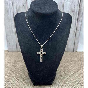 VTG Sterling Silver Cross Pendant Necklace Turquoise Onyx Inlays 7598 Mexico 18"